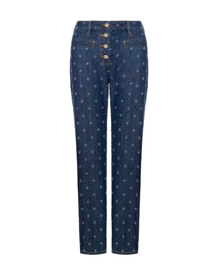 Pantaloni slim donna in denim con fantasia all-over | LOVE MOSCHINO Pantaloni slim donna in denim con fantasia all-over | LOVE MOSCHINO