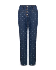Pantaloni slim donna in denim con fantasia all-over | LOVE MOSCHINO