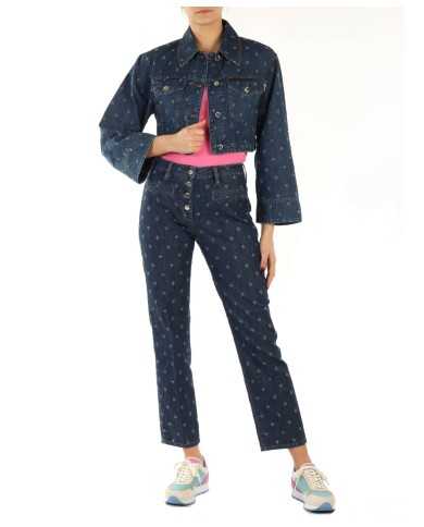 Pantaloni slim donna in denim con fantasia all-over | LOVE MOSCHINO Pantaloni slim donna in denim con fantasia all-over | LOVE MOSCHINO