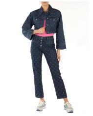 Pantaloni slim donna in denim con fantasia all-over | LOVE MOSCHINO