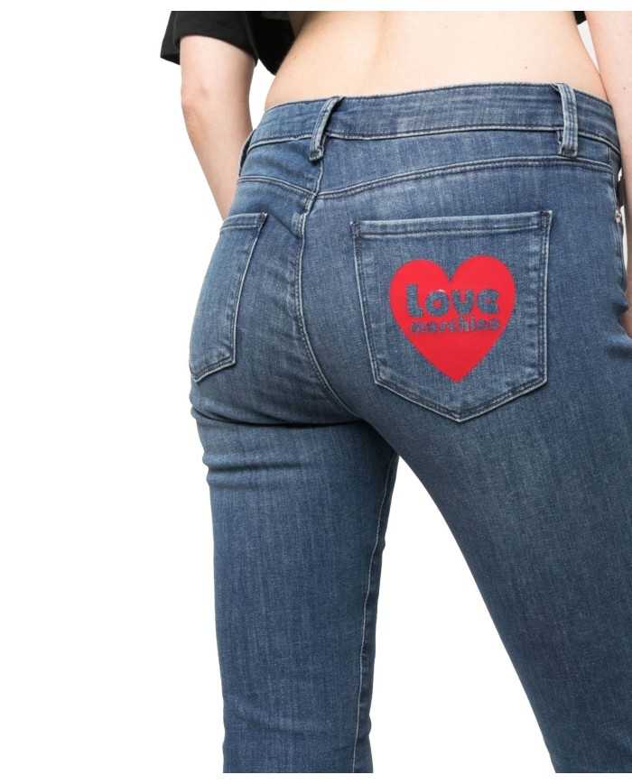 jeans skinny donna denim chiaro con logo a cuore | LOVE MOSCHINO