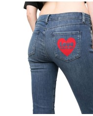 jeans skinny donna denim chiaro con logo a cuore | LOVE MOSCHINO