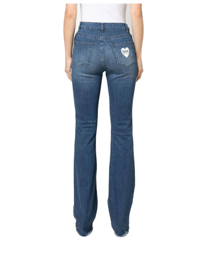 Jeans stile flare donna denim chiaro con logo a cuore LOVE MOSCHINO
