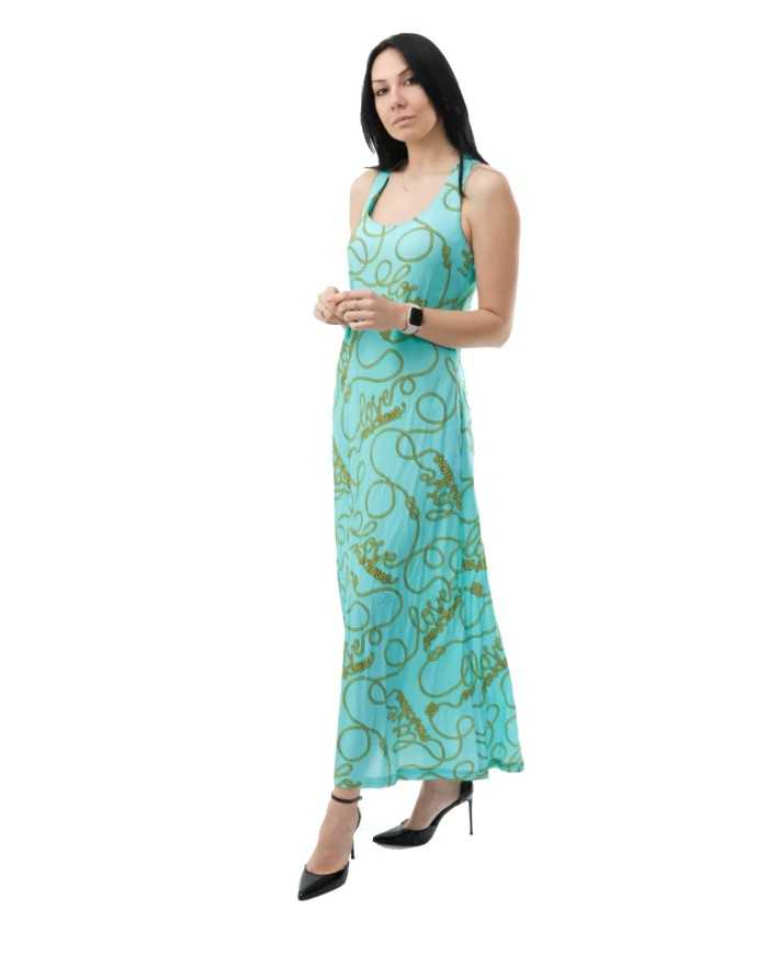 abito donna azzurro con fantasia a corde dorate | LOVE MOSCHINO abito donna azzurro con fantasia a corde dorate | LOVE MOSCHINO