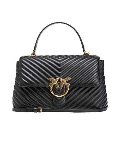 borsa nera e oro antico da donna con motivo chevron e fibbia | PINKO borsa nera e oro antico da donna con motivo chevron e fibbia | PINKO