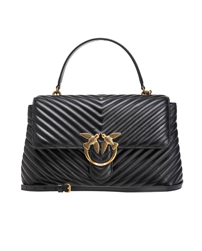 borsa nera e oro antico da donna con motivo chevron e fibbia PINKO