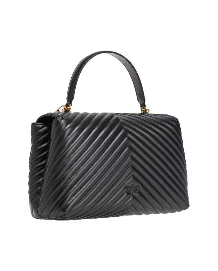 borsa nera e oro antico da donna con motivo chevron e fibbia | PINKO borsa nera e oro antico da donna con motivo chevron e fibbia | PINKO