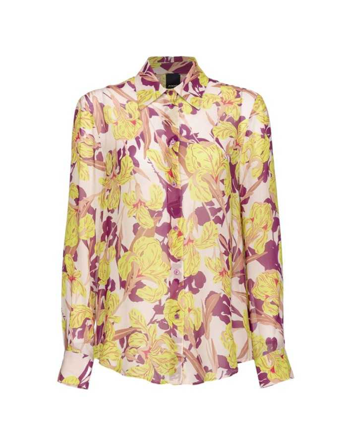 camicia beige e verde da donna con stampa iris all-over | PINKO camicia beige e verde da donna con stampa iris all-over | PINKO