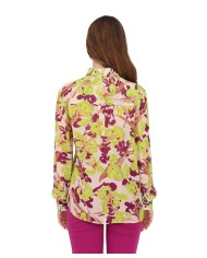 camicia beige e verde da donna con stampa iris all-over | PINKO
