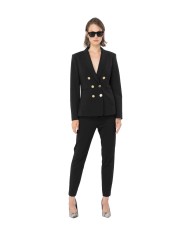 pantaloni nera da donna con piega stirata al centro e gancio | PINKO