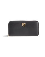 portafoglio zip-around nero da donna con placca LOVE BIRDS | PINKO