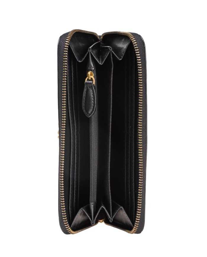 portafoglio zip-around nero da donna con placca LOVE BIRDS | PINKO