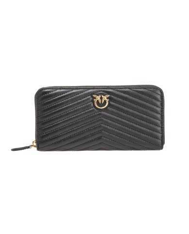 portafoglio zip-around nero e oro antico donna con placca | PINKO portafoglio zip-around nero e oro antico donna con placca | PINKO