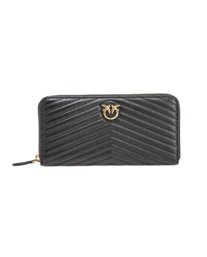 portafoglio zip-around nero e oro antico donna con placca | PINKO portafoglio zip-around nero e oro antico donna con placca | PINKO