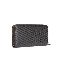 portafoglio zip-around nero e oro antico donna con placca | PINKO