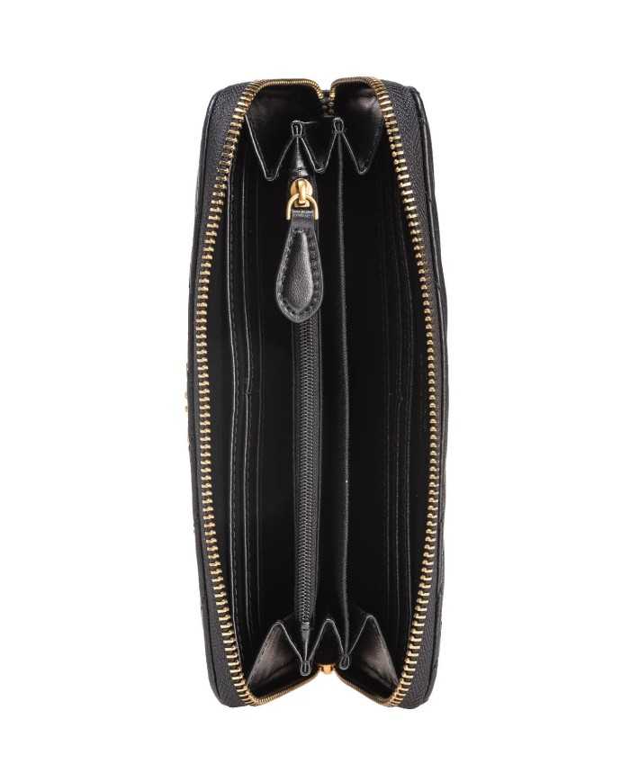 portafoglio zip-around nero e oro antico donna con placca | PINKO