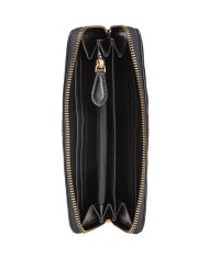 portafoglio zip-around nero e oro antico donna con placca | PINKO