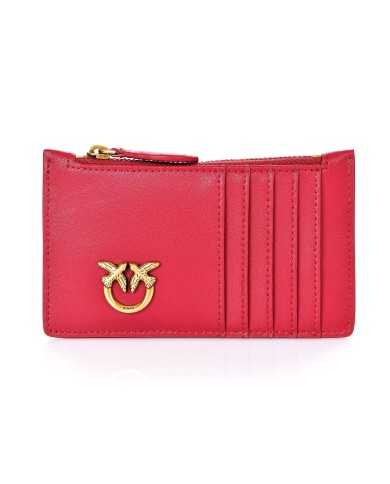 portacarte rosso scuro da donna con pattern chevron con placca | PINKO portacarte rosso scuro da donna con pattern chevron con placca | PINKO