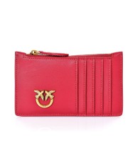 portacarte rosso scuro da donna con pattern chevron con placca | PINKO