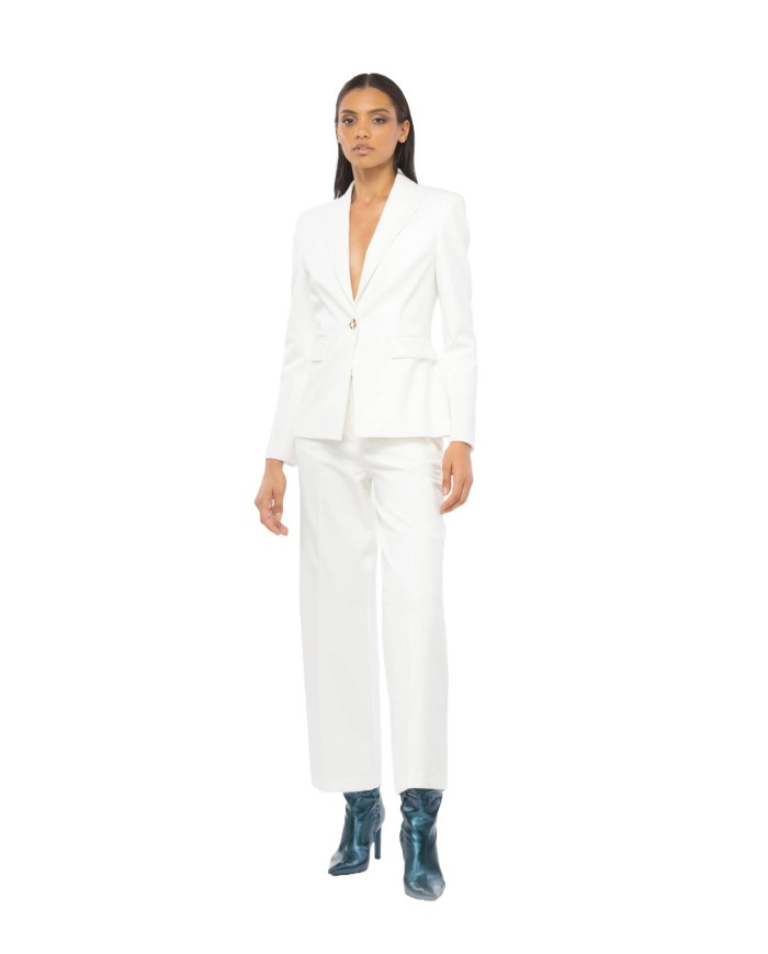 pantaloni bianchi da donna con gamba dritta e piccolo gancio PINKO