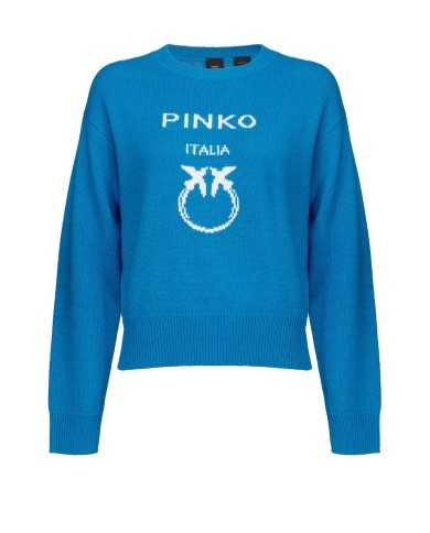 maglia light blu da donna logata al centro in contrasto | PINKO maglia light blu da donna logata al centro in contrasto | PINKO