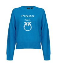 maglia light blu da donna logata al centro in contrasto | PINKO