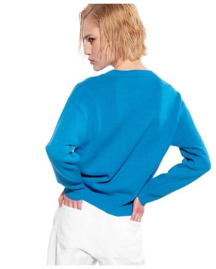 maglia light blu da donna logata al centro in contrasto | PINKO