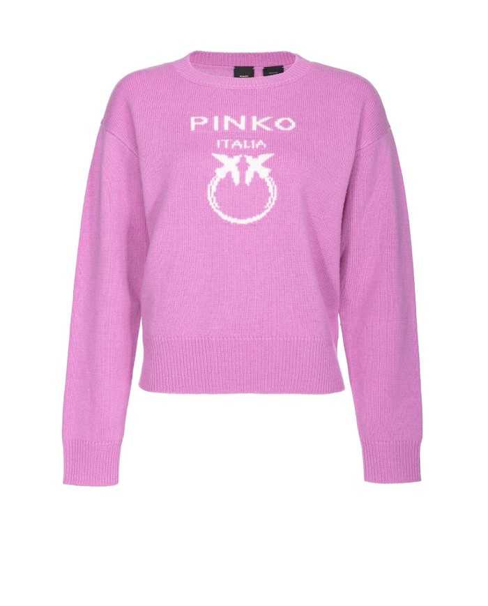 maglia malva opera da donna logata al centro in contrasto | PINKO maglia malva opera da donna logata al centro in contrasto | PINKO