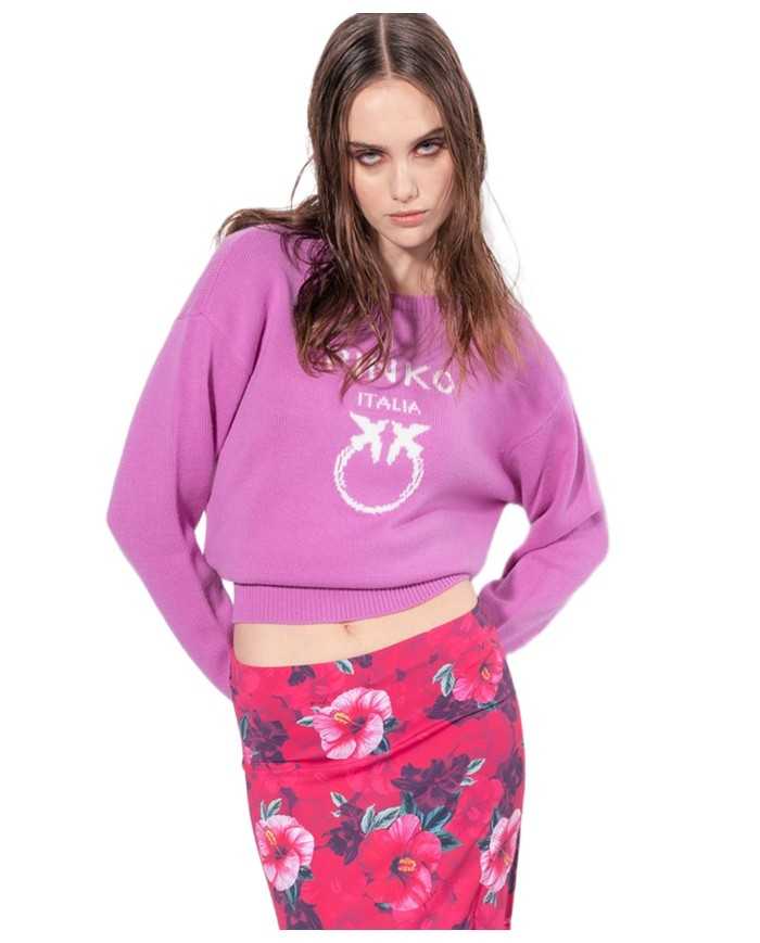 maglia malva opera da donna logata al centro in contrasto | PINKO maglia malva opera da donna logata al centro in contrasto | PINKO