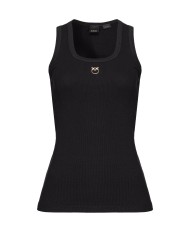 canotta slim nera a donna con ricamo LOVE BIRDS al centro | PINKO