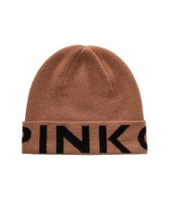 berretto cammello e nero da donna stile cuffia con maxi logo | PINKO berretto cammello e nero da donna stile cuffia con maxi logo | PINKO