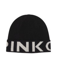berretto nero e bianco da donna stile cuffia con maxi logo | PINKO berretto nero e bianco da donna stile cuffia con maxi logo | PINKO