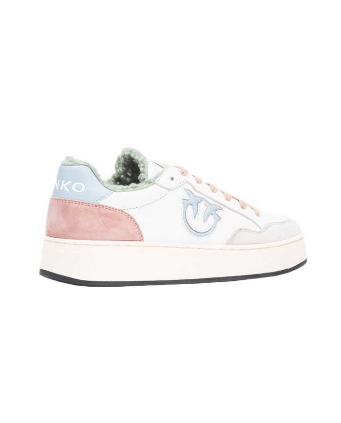 sneaker basket off white e beige da donna con logo intagliato | PINKO