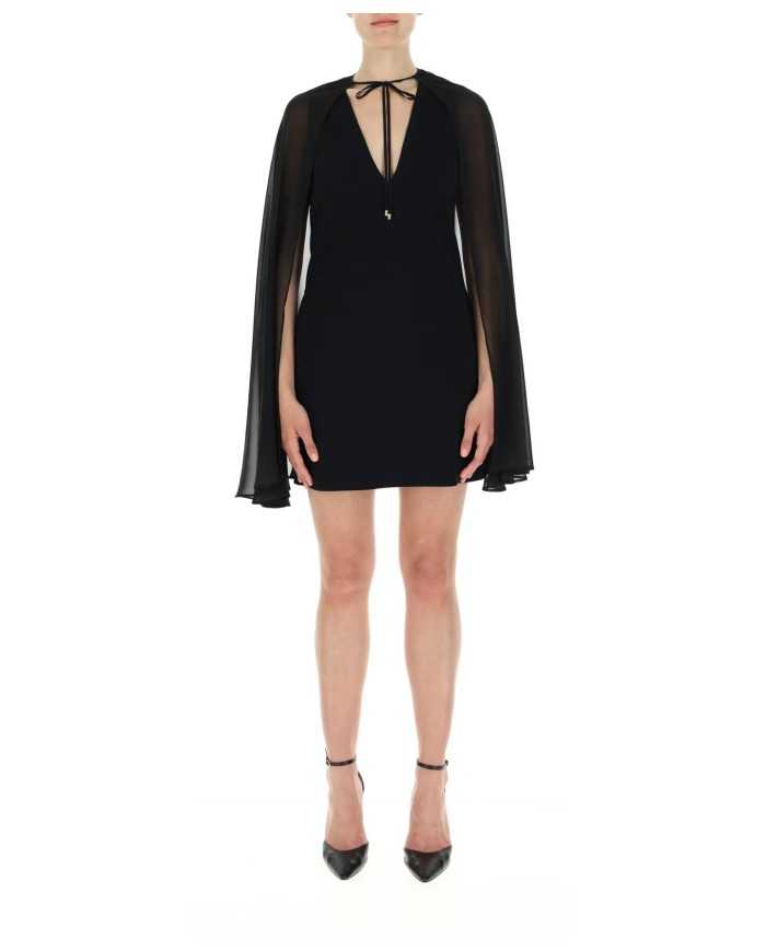 abito nero da donna con mantella in voile e nastro logato | PINKO abito nero da donna con mantella in voile e nastro logato | PINKO