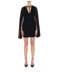 abito nero da donna con mantella in voile e nastro logato | PINKO abito nero da donna con mantella in voile e nastro logato | PINKO
