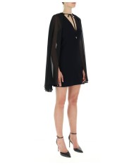 abito nero da donna con mantella in voile e nastro logato | PINKO abito nero da donna con mantella in voile e nastro logato | PINKO