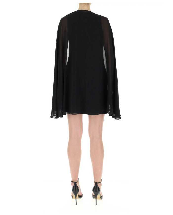 abito nero da donna con mantella in voile e nastro logato | PINKO abito nero da donna con mantella in voile e nastro logato | PINKO
