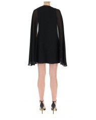 abito nero da donna con mantella in voile e nastro logato | PINKO abito nero da donna con mantella in voile e nastro logato | PINKO