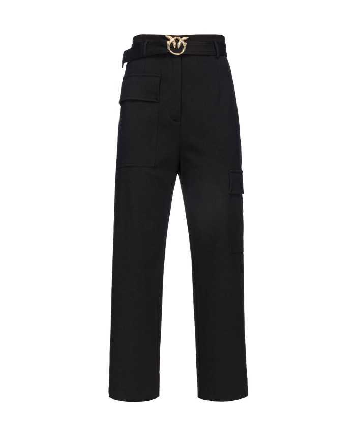 pantaloni cargo vita alta neri da donna con fibbia LOVE BIRDS | PINKO pantaloni cargo vita alta neri da donna con fibbia LOVE BIRDS | PINKO