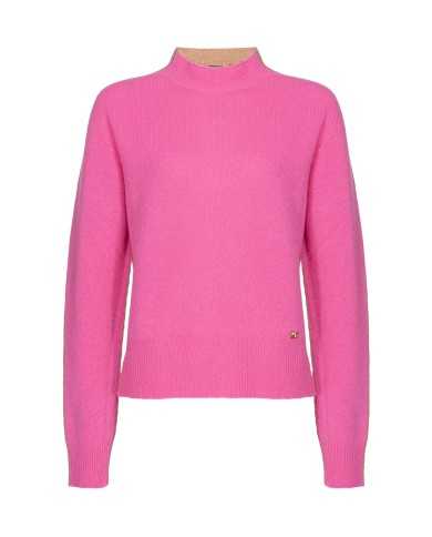 maglia bicolore fuxia/camel avanti e dietro donna con placca | PINKO maglia bicolore fuxia/camel avanti e dietro donna con placca | PINKO