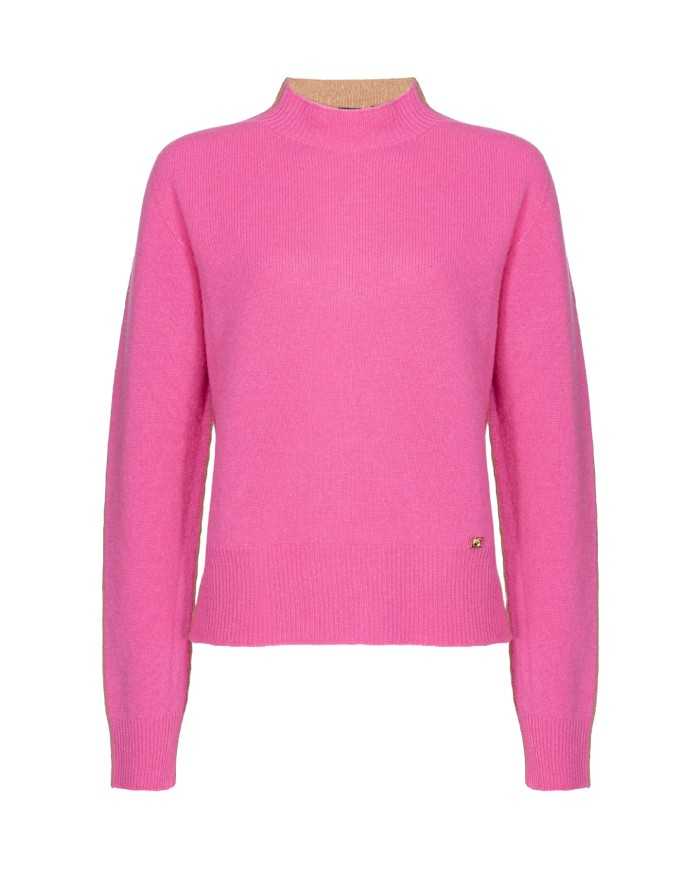 maglia bicolore fuxia/camel avanti e dietro donna con placca | PINKO maglia bicolore fuxia/camel avanti e dietro donna con placca | PINKO