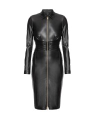 abito slim midi nero limousine da donna arricciato in vita | PINKO
