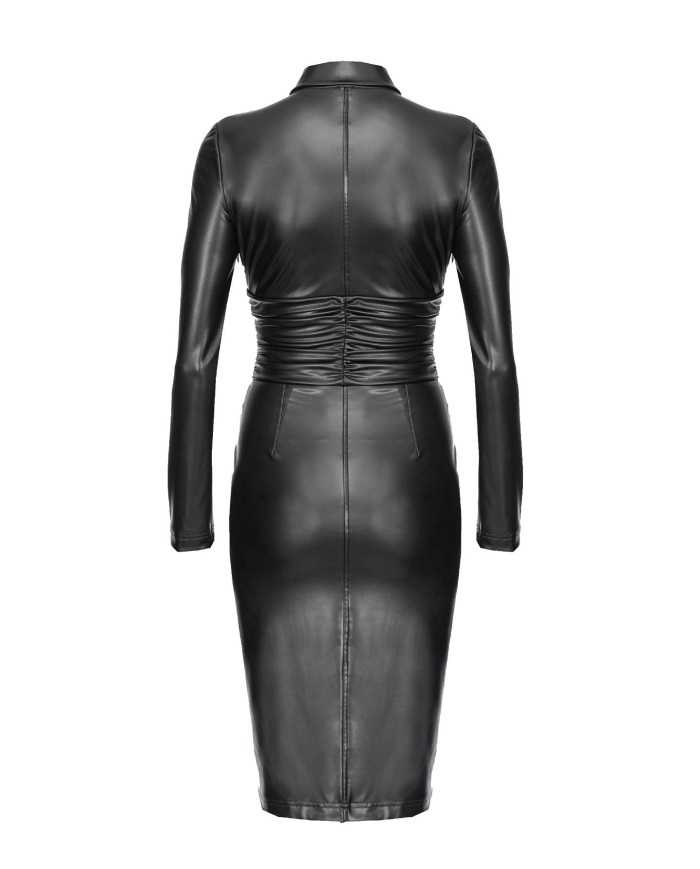 abito slim midi nero limousine da donna arricciato in vita | PINKO