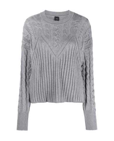 maglia grigia da donna con logo in targhetta cucita | PINKO maglia grigia da donna con logo in targhetta cucita | PINKO