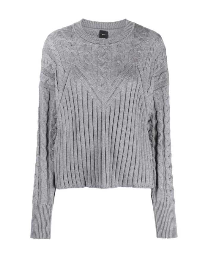 maglia grigia da donna con logo in targhetta cucita | PINKO maglia grigia da donna con logo in targhetta cucita | PINKO