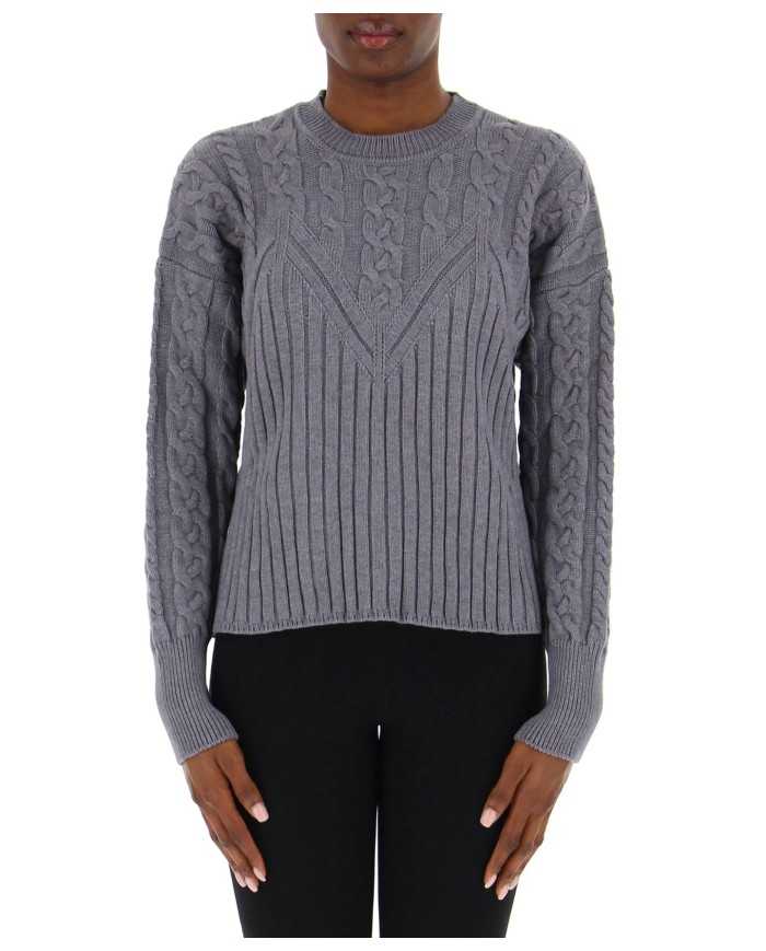 maglia grigia da donna con logo in targhetta cucita | PINKO maglia grigia da donna con logo in targhetta cucita | PINKO