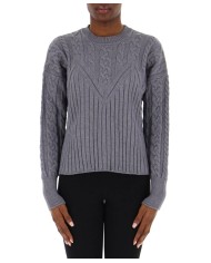 maglia grigia da donna con logo in targhetta cucita | PINKO