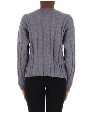 maglia grigia da donna con logo in targhetta cucita | PINKO