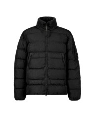 piumino nero da uomo con logo in gomma su manica | C.P. COMPANY