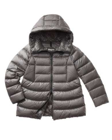 piumino grigio ferro da donna con logo patch su manica | BLAUER piumino grigio ferro da donna con logo patch su manica | BLAUER